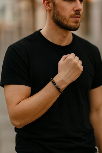 Pulsera de Triple Protección con Ojo de Tigre, Hematita y Obsidiana Negra