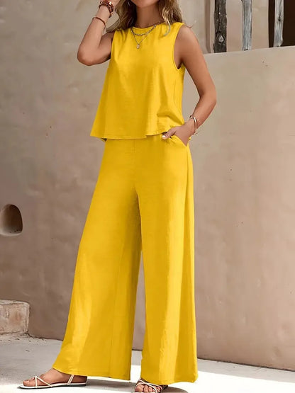 Conjunto de lino mujer, moda fresca y cómoda para días soleados.
