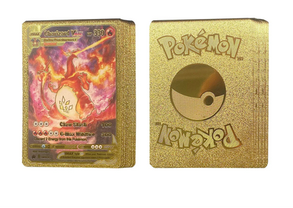 caja de lujo dorada con cartas pokemon metalicas exclusivas