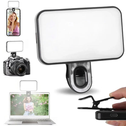 Iluminacion profesional para videollamadas y transmisiones en vivo. Luz de relleno led compacta, recargable y facil de instalar con clip universal.
