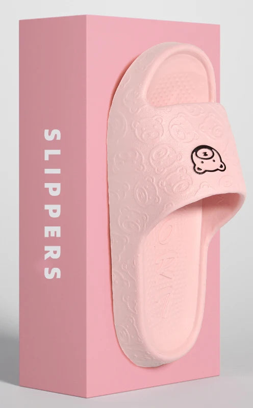 Chanclas rosa eva con suela gruesa y textura antideslizante para uso interior o exterior.